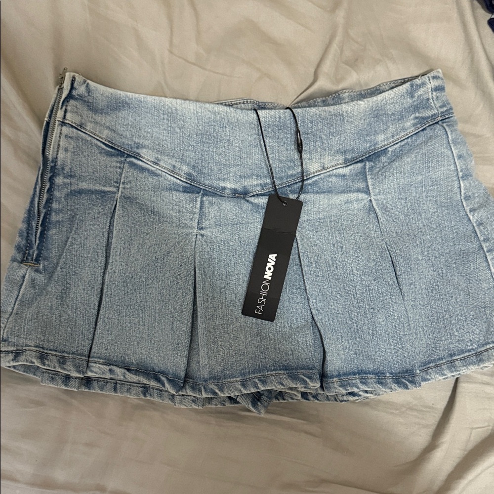 Fashion Nova Sky Blue Denim Mini Skirt